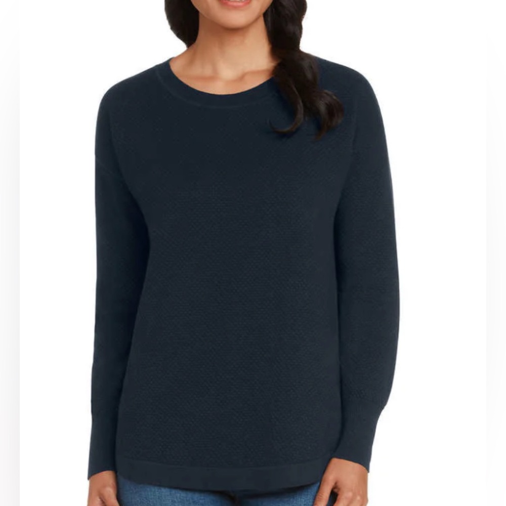 Matty M Navy Blue Waffle Texture Knit Sweater Women’s Large
